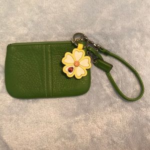 Green Coach clutch with keychain